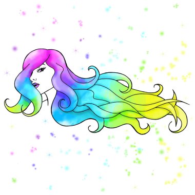 bir kızın parlak saç ile çizim