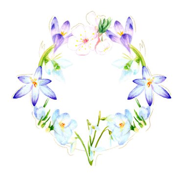 suluboya resim - Bahar çiçekleri ile çerçeve, kompozisyon. Çizim