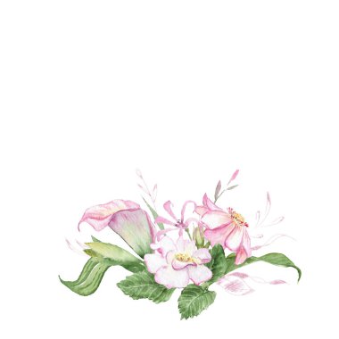 suluboya resim - Bahar çiçekleri ile çerçeve, kompozisyon. pembe çiçekler