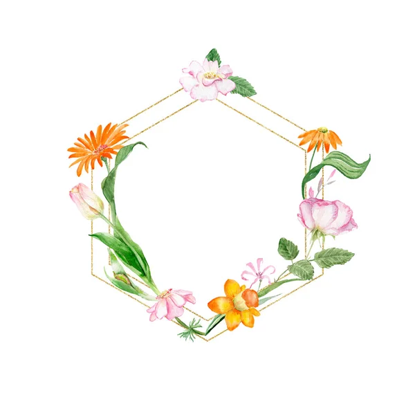 Aquarellzeichnung Rahmen Mit Frühlingsblumen Komposition Orangenblüten — Stockfoto