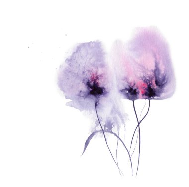 suluboya çiçekler, lekeler, lekeler, çizgiler. Mor tüylü