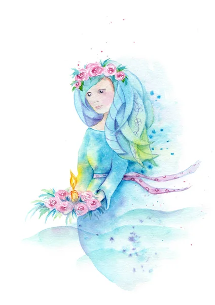 watercolor illustration, drawing of a girl of the season