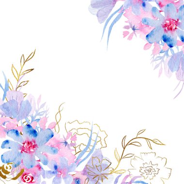 suluboya çizim - çiçekli çerçeve altın, davetiyeler, kartlar için Sketch