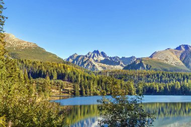 Yüksek Tatras dağlarında Strbske Pleso Gölü manzarası, Slovakya