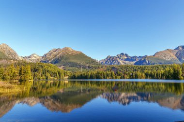 Yüksek Tatras dağlarında Strbske Pleso Gölü manzarası, Slovakya