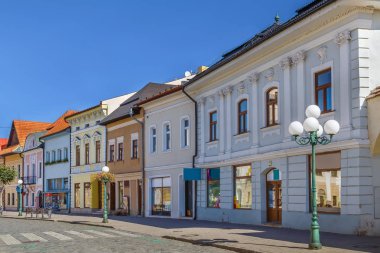 Slovakya 'nın Kezmarok kasabasında tarihi evleri olan bir cadde.
