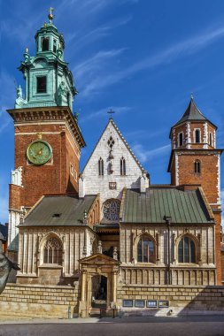 Krakow, Polonya 'daki Wawel Katedrali olarak da bilinen Wawel Hill' deki Aziz Stanislaus ve Wenceslaus Kraliyet Katedrali. Ana kapı.