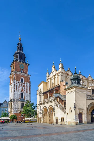 Krakow Cloth Hall Och Rådhustornet Stora Torget Krakow Polen — Stockfoto