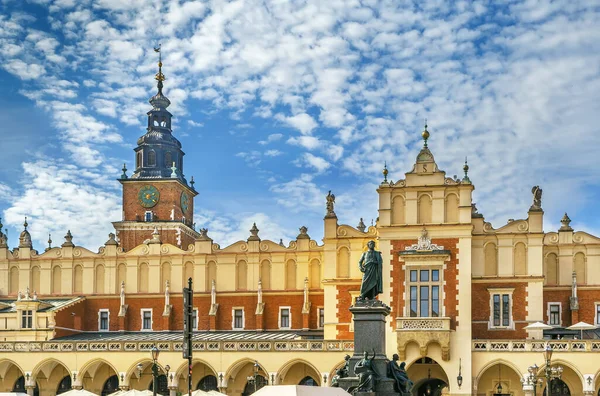 Krakow Cloth Hall Och Adam Mickiewicz Monument Stora Torget Krakow — Stockfoto