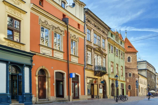 Polonya Nın Krakow Şehrinde Tarihi Evleri Olan Bir Cadde — Stok fotoğraf