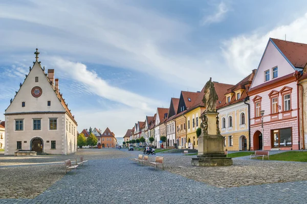 Central square surrounded by well-preserved Gothic and Renaissance houses in Bordejov, Slovakia