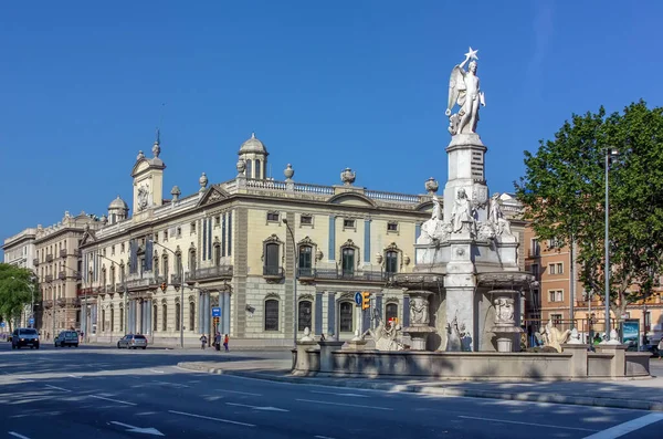 Fountain Catalan Genius Palau Square Barcelona Spain — Stock Photo, Image