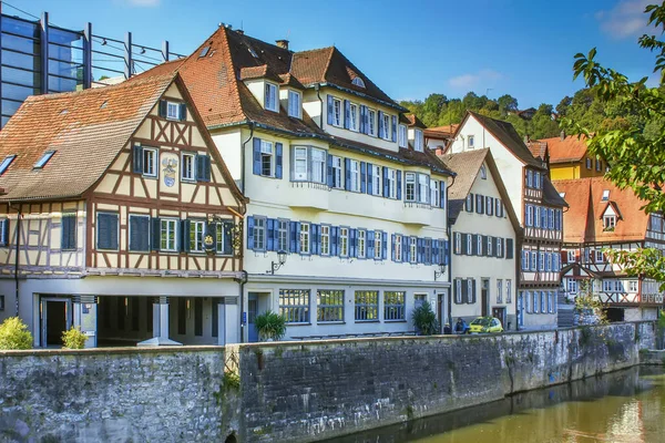 Casas Entramado Madera Largo Del Río Kocher Schwabisch Hall Germania — Foto de Stock