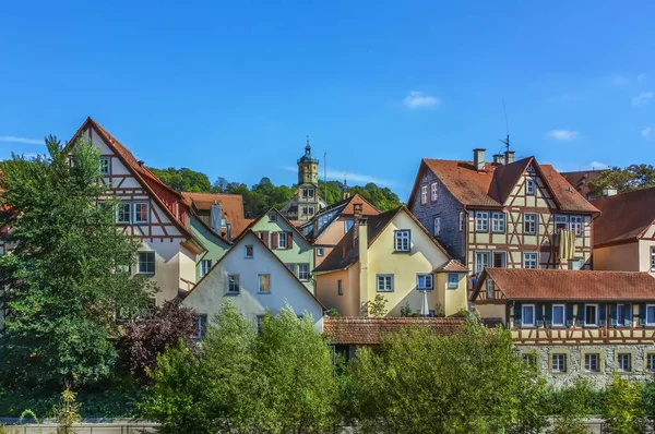 Casas Entramado Madera Largo Del Río Kocher Schwabisch Hall Germania — Foto de Stock