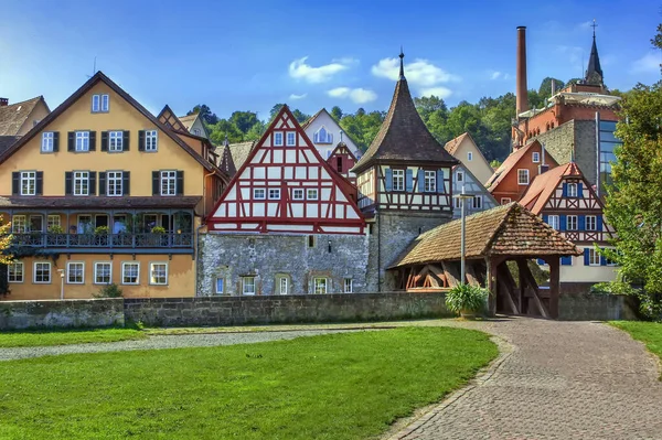 Half Timbered Houses Kocher River Schwabisch Hall Germania — Stock Photo, Image