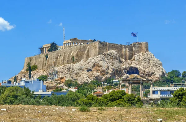Atina Akropolü Atina Nın Yukarısındaki Yüksek Kayalık Bir Çıkıntıda Yer — Stok fotoğraf
