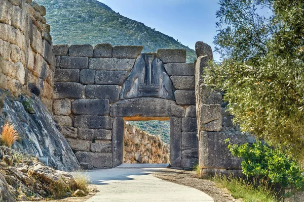 Brama Lwa Była Głównym Wejściem Cytadeli Epoki Brązu Mycenae Grecja — Zdjęcie stockowe