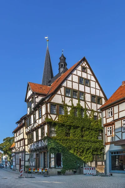 Calle Con Casas Entramado Madera Quedlinburg Alemania —  Fotos de Stock