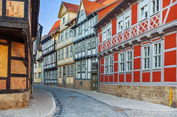 Sstreet Con Case Storiche Graticcio Quedlinburg Germania — Foto Stock