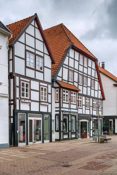 Gata Med Historiska Korsvirkeshus Paderborn Tyskland — Stockfoto