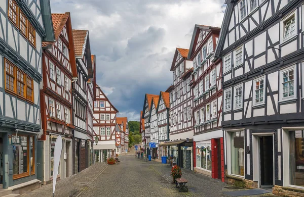 Rua Com Casas Históricas Meia Madeira Centro Melsungen Alemanha — Fotografia de Stock