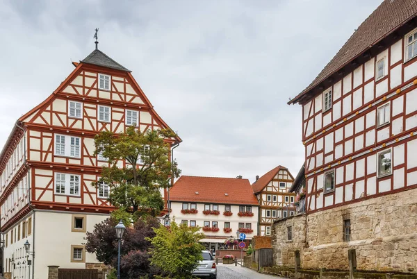 Straat Met Vakwerkhuizen Wolfhagen Duitsland — Stockfoto