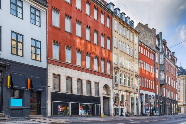Street with historic house in Copenhagen city center, Denmark