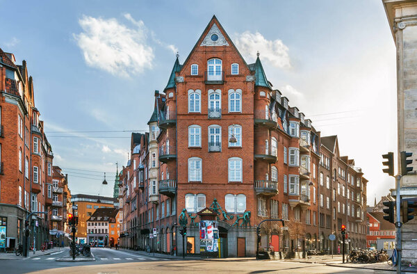 Street with historic house in Copenhagen city center, Denmark