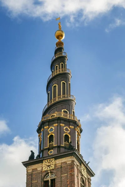 Kurtarıcımız Kilisesi Danimarka Nın Kopenhag Şehrinde Bulunan Tirbuşon Kulesiyle Ünlü — Stok fotoğraf