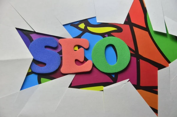 Wort Seo Auf Abstraktem Farbigem Hintergrund — Stockfoto