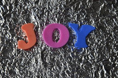 renkli bir arka plan üzerinde kelime sevinç