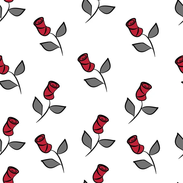 Dikişsiz desen gri yaprakları ile soyut kırmızı gül içerir