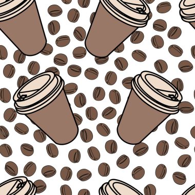 Kahve fincanı kahve çekirdekleri seamless modeli ile