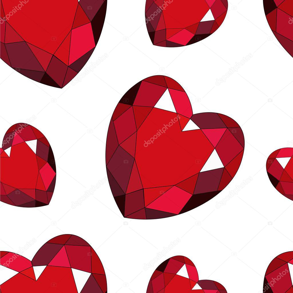 Red heart brilliant seamless pattern