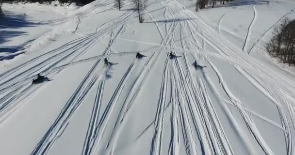 El grupo en motos de nieve 2 — Vídeo de stock