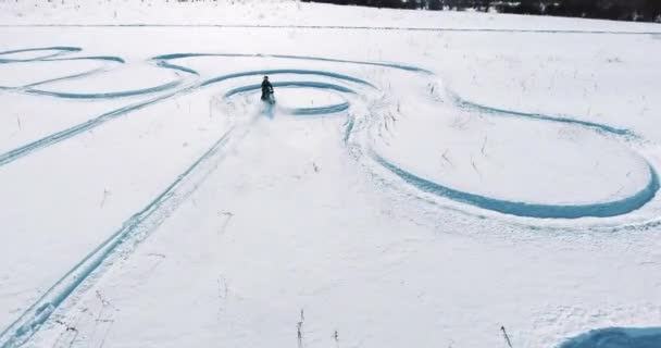 Snowmobile corre através do campo — Vídeo de Stock