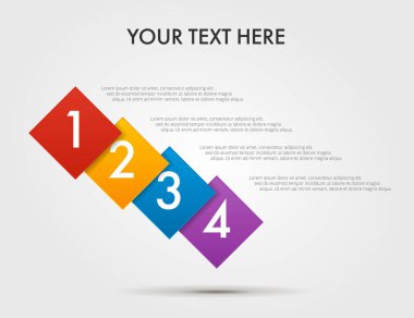 Açı infographics adım adım kareler, dikey kompozisyon bir dizi. Grafik, grafik, diyagram 4 seçenekleri, parçalar, süreçleri ile unsuru. Vektör iş tanıtımı için şablon. Düz tasarım