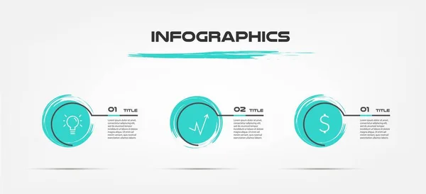 Aquarela, pincel infográficos azuis. Alguns de gráfico, gráfico, peças, processos. Modelo de negócio vetorial para apresentação. Pode ser usado para layout de fluxo de trabalho, diagrama, banner, web design — Vetor de Stock