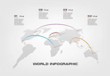 Dünya harita transfer renk infographics adım adım daire bir dizi. Grafik, grafik, diyagram 4 seçenekleri - parçaları, işlemler, zaman çizelgeleri ile unsuru. Sunum için vektör iş şablonu