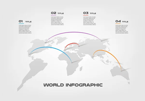 Παγκόσμιο χάρτη μεταφορά χρώμα infographics βήμα προς βήμα σε μια σειρά από κύκλο. Το στοιχείο διάγραμμα, διάγραμμα, διάγραμμα με 4 επιλογές - μέρη, διαδικασίες, χρονοδιαγράμματα. Διάνυσμα επιχειρηματικό πρότυπο για παρουσίαση — Διανυσματικό Αρχείο