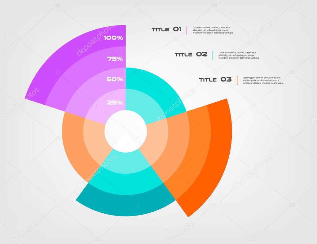 Sunburst chart color infographics step by step in a series of circle. Element of chart, graph, diagram with 5 options - parts, processes. Vector business template for presentation