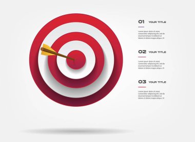İnfographics adım adım hedef. Grafik, grafik, diyagram ile 3 seçenek - parçaları, işlemler, zaman çizelgesi öğesi. Sunu, iş akışı düzeni, faaliyet raporu, web tasarım için vektör iş şablonu
