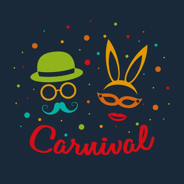 Karnevalsparty Lustiges Plakat Mit Masken Vektor — Stockvektor