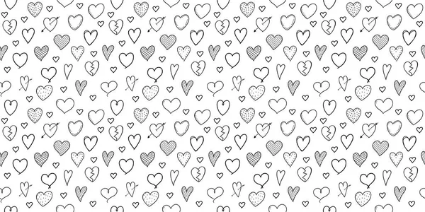 Seamless Pattern Hand Drawn Hearts Concept Wrapping Paper Vector — Stock Vector