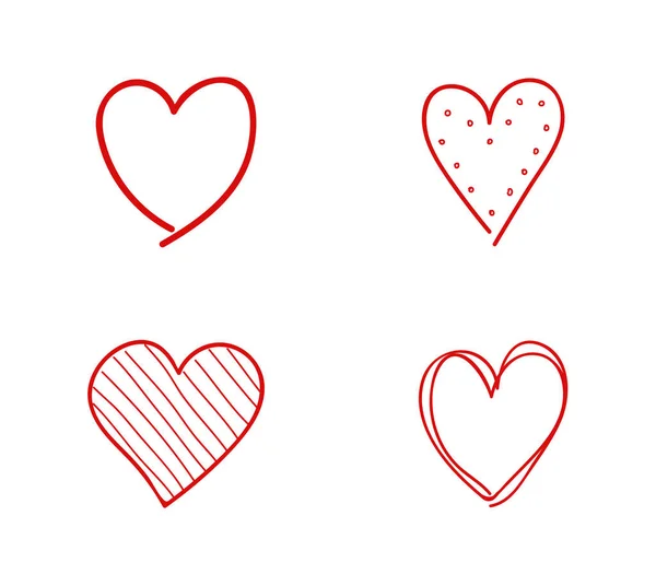 Handgezeichnete Herzsymbole Niedliche Skizze Vektor — Stockvektor