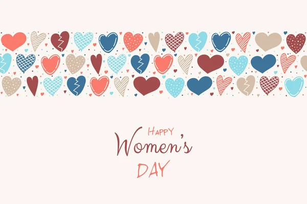 Women Day Cute Card Hand Drawn Hearts Vector — Stock Vector