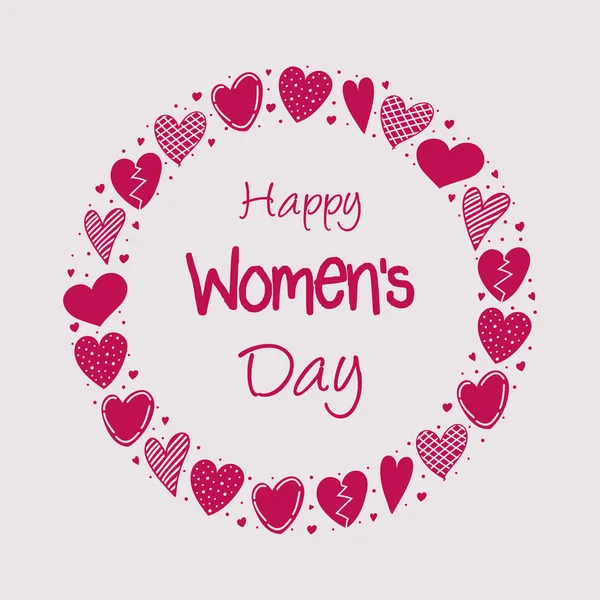 Women Day Cute Card Hand Drawn Hearts Vector — Stock Vector