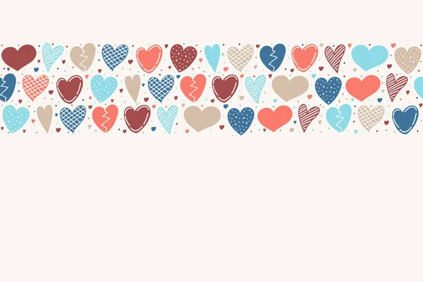 Cute background with hand drawn hearts and copyspace. Vector.