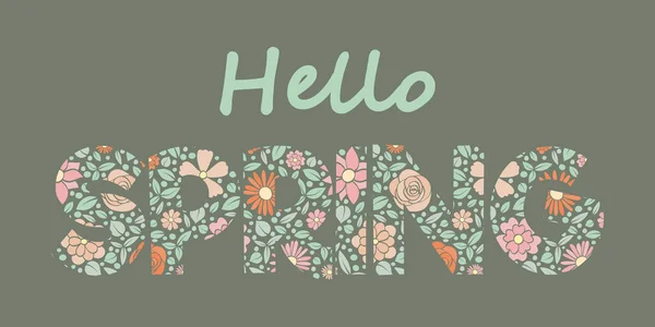 Pastel Coloured Banner Cute Hand Drawn Flowers Spring Concept Vector — Stock Vector