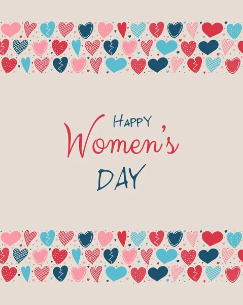 Journée Des Femmes Carte Avec Jolis Cœurs Dessinés Main Vecteur — Image vectorielle
